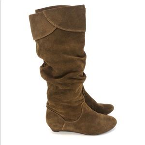 Steve Madden Ilene Boots Suede Leather Slouchy Scrunch Wedge Heel Brown Size 7